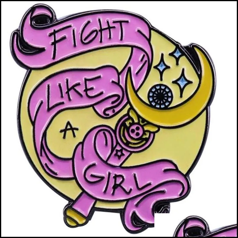 feminism enamel brooches pin fight like a girl sailor moon magic wand badge womens brooch clothes bag accessories 1511 e3