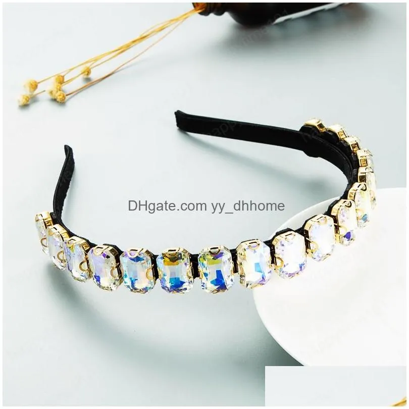 elegant multi color crystal headband for woman vintage geometric diamond beaded hairband girls party jewelry headwear