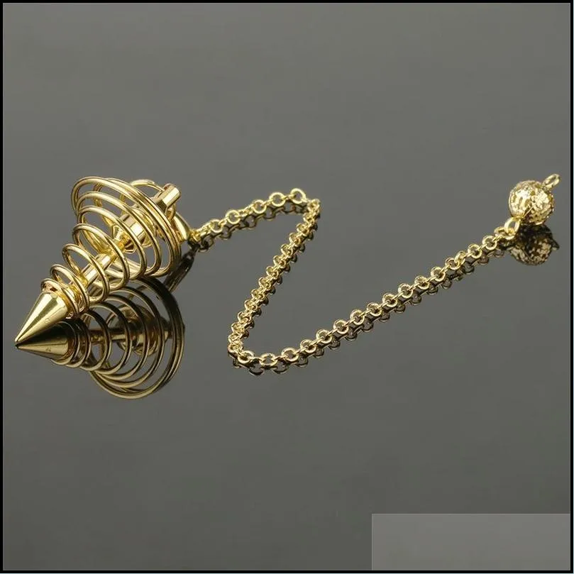 metal pendulum pendulos pendant pendulums for dowsing divination spiral cone antique plated gold silver color pyramid pendule 1548 d3