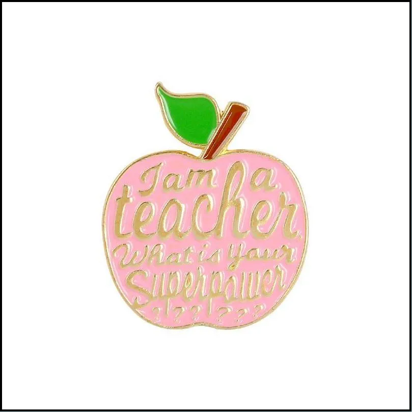 red  brooches teacher quote i am a teacher badge pink enamel pins lapel pin badges fruit plant jewelry gifts 6211 q2