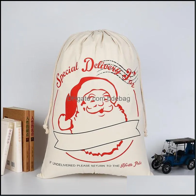 2021 christmas gift bags large organic heavy canvasbag santa sack drawstring bag with reindeers 1029 b3