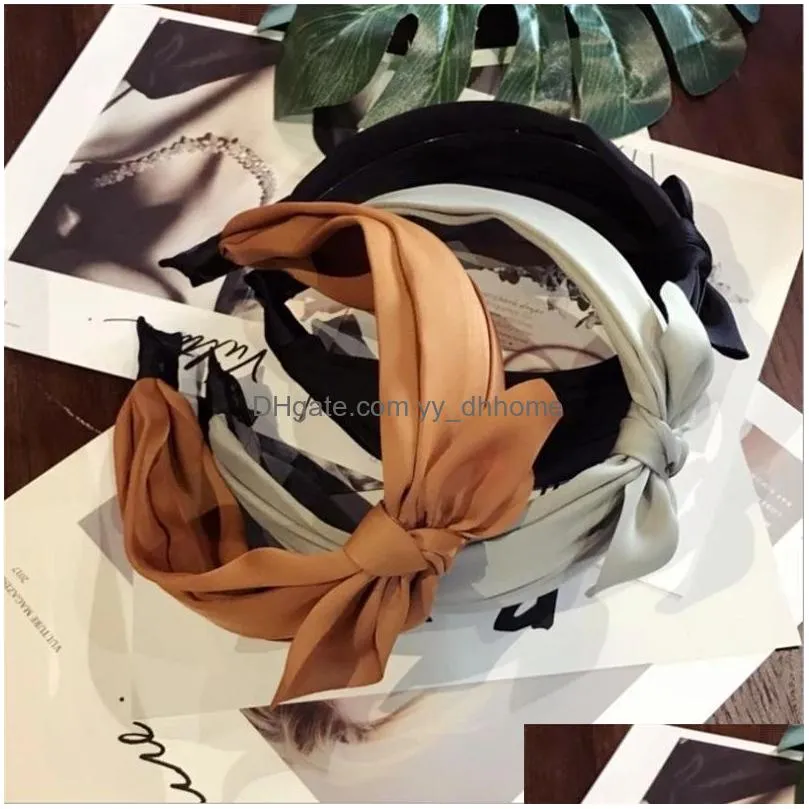 fashion satin fabric highend hair accessories handmade small ears bow wide side solid color headband headband hair band womens