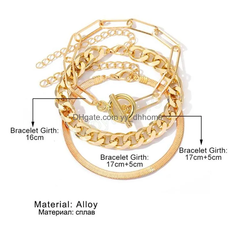 3pcs/set fashion thick chain link bracelet for women vintage snake chain gold silver color bangles bracelets set jewelry