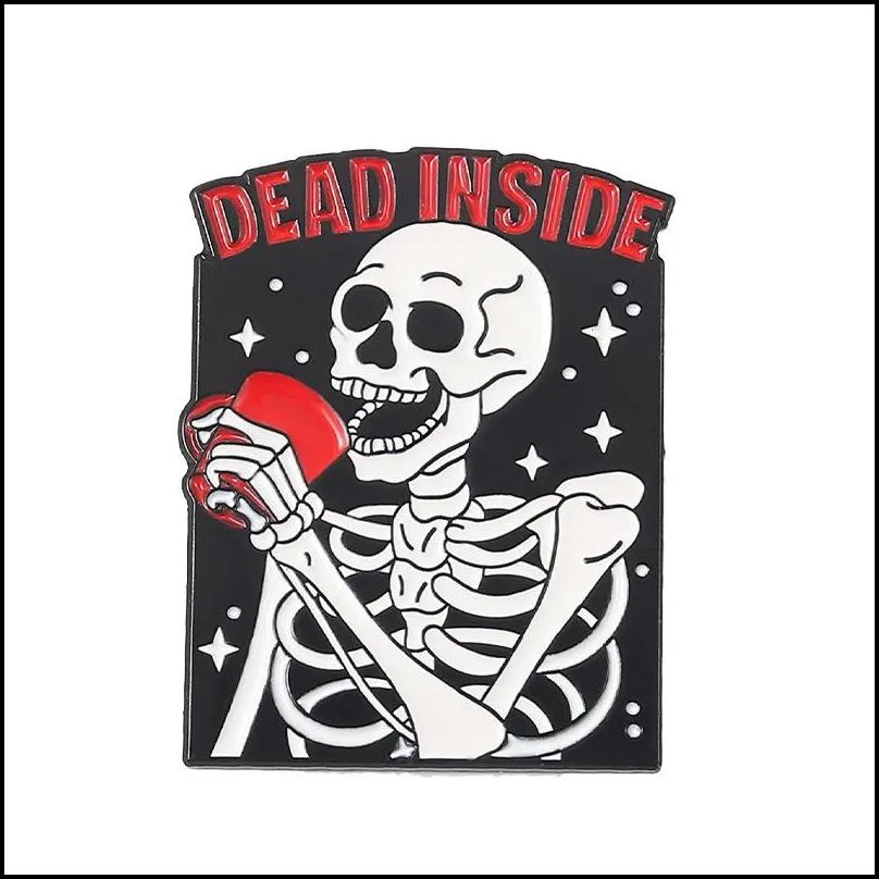 enamel brooch pins dead inside but horny skeleton rose heart badges punk brooch jewelry 1481 e3