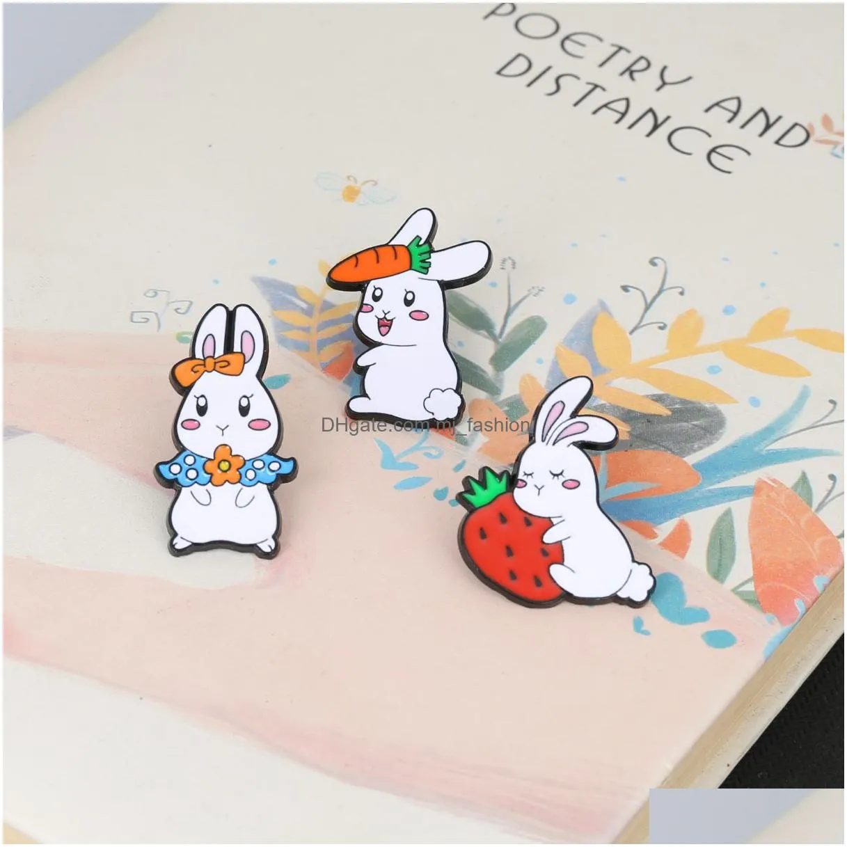 cute small rabbit brooches set 6pcs cartoon animal enamel paint badges for girls bunny alloy pin shirt jewelry gift backpack