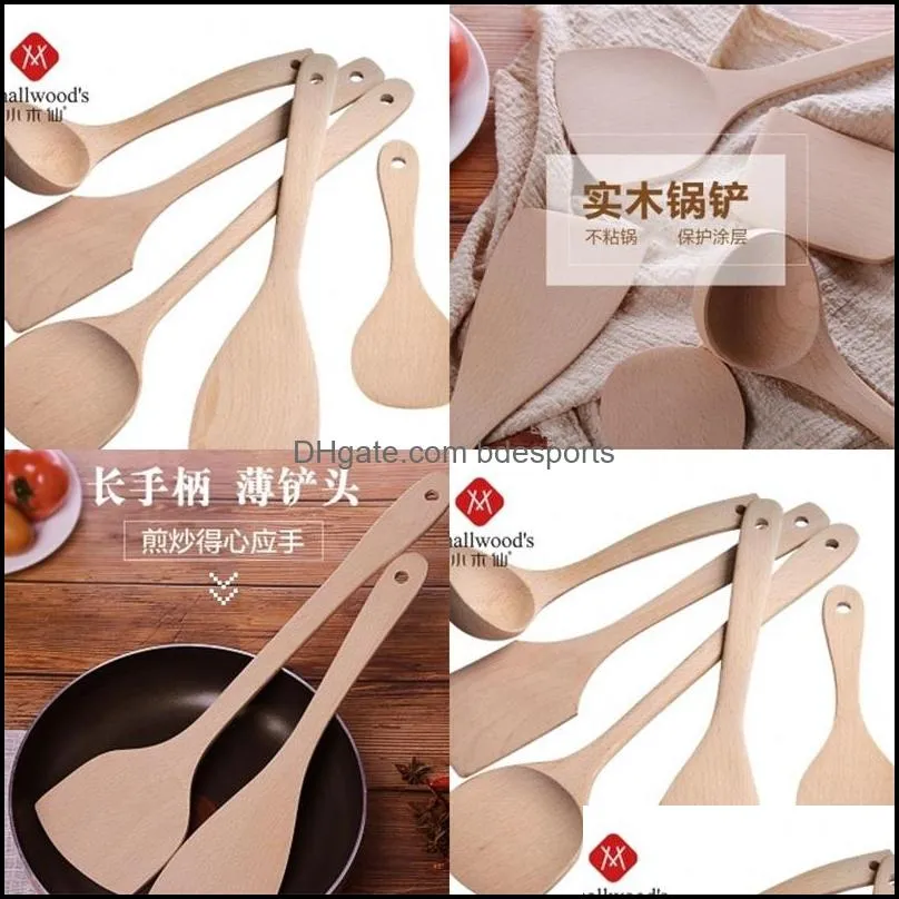 wood spoon spatula eco friend wooden kitchen utensil scoop kitchen cooking fry mixing shovels long handle baking spatula spoons 53 p2