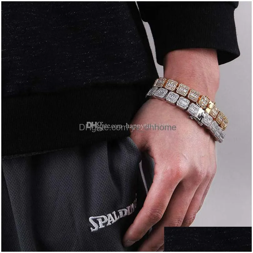 10mm 7 inch 8 inch luxury cubic zirconia bracelet iced out tennis bracelets fashion jewelry gold hip hop men chain bracelet