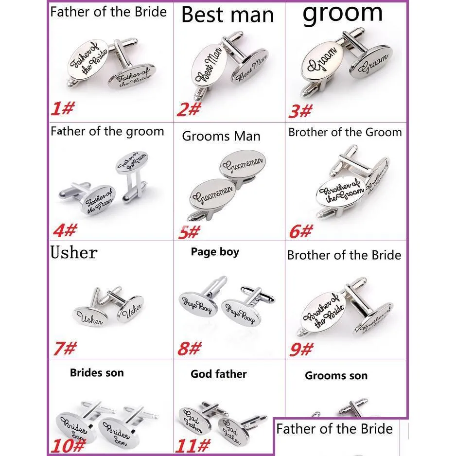 mens wedding cufflinks oval shirt cuff link clips man/grooms / groomsman / usher /page boy /letters cufflinks gift accessories
