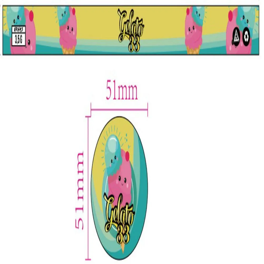 gelato 33 100ml self seal tin can stickers lid and side label sticker 3.5g cali press in tinstickers only