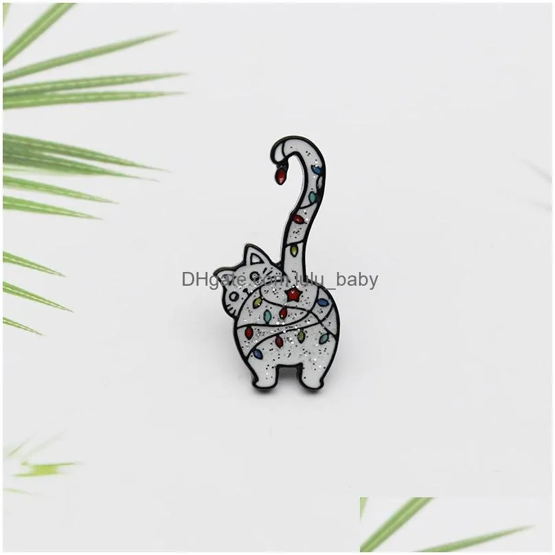 naughty cat brooch cartoon animal enamel pin for children lantern wraps around the body cat with raised tail metal badges jewelry small fashion