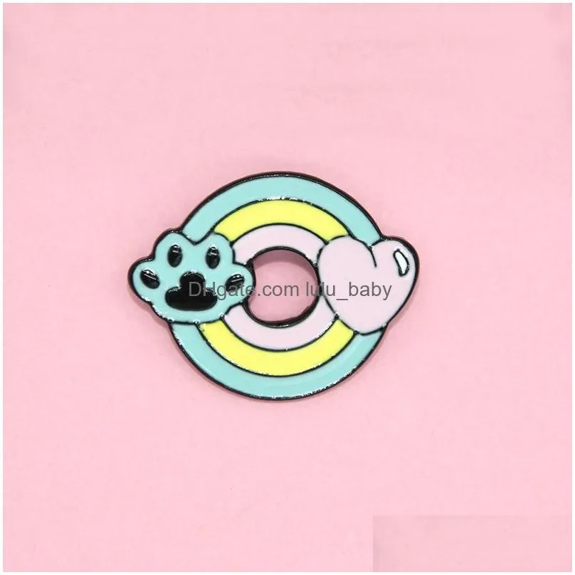 cute cartoon rainbow round brooches red heart cat claw enamel pins alloy brooch for women funny denim shirt badge jewelry gift clothes