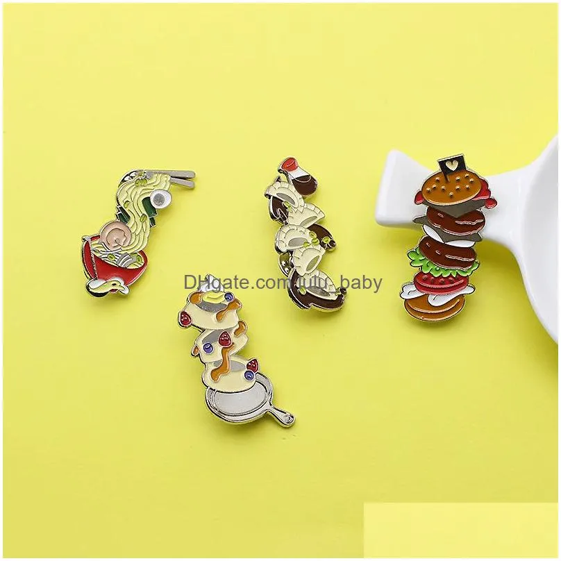 cartoon delicacy pins 4pcs/set layered burger gyoza ramen cake brooches for women enamel pin jewelry metal badges denim shirt bags small