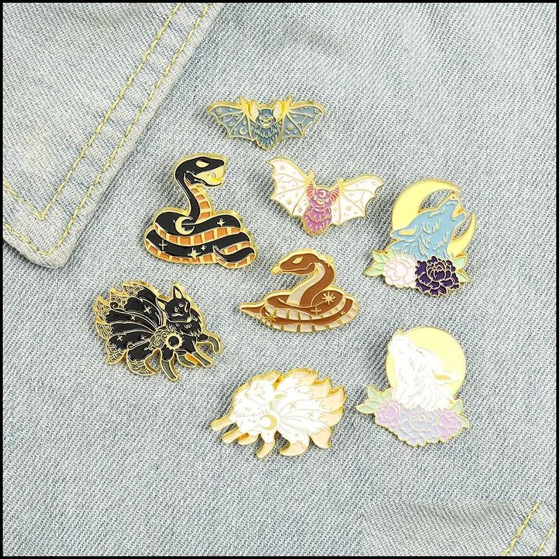 enamel brooches pin for women fashion dress coat shirt demin metal funny brooch pins badges promotion gift 2021 new design wolf snake animal 1447