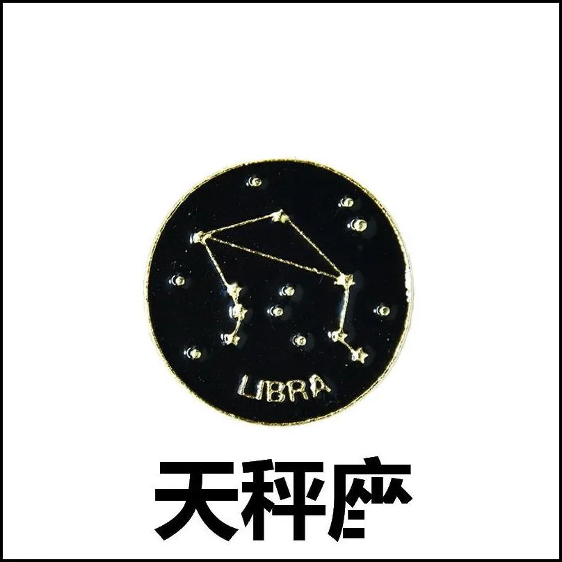 cartoon black round badge constellation symbol meaning brooches enamel pins funny fashionjewelry lapel backpack feastival gift for women men 1419