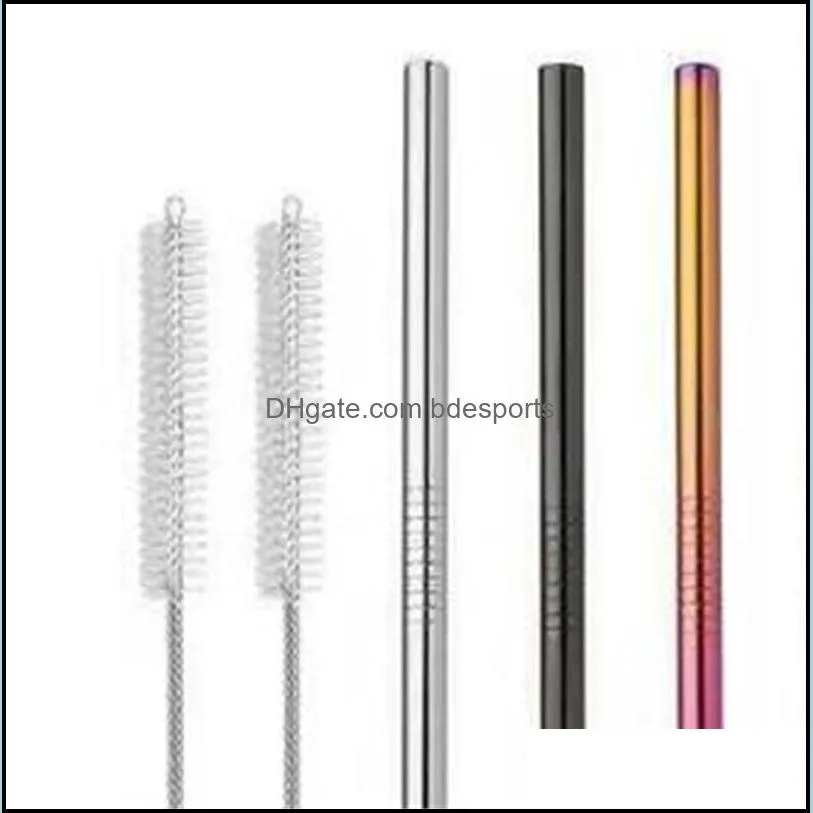 high quality 304 gold stainless steel straw reusable drinking straw metal bent straight straw cleaner brush 149 v2