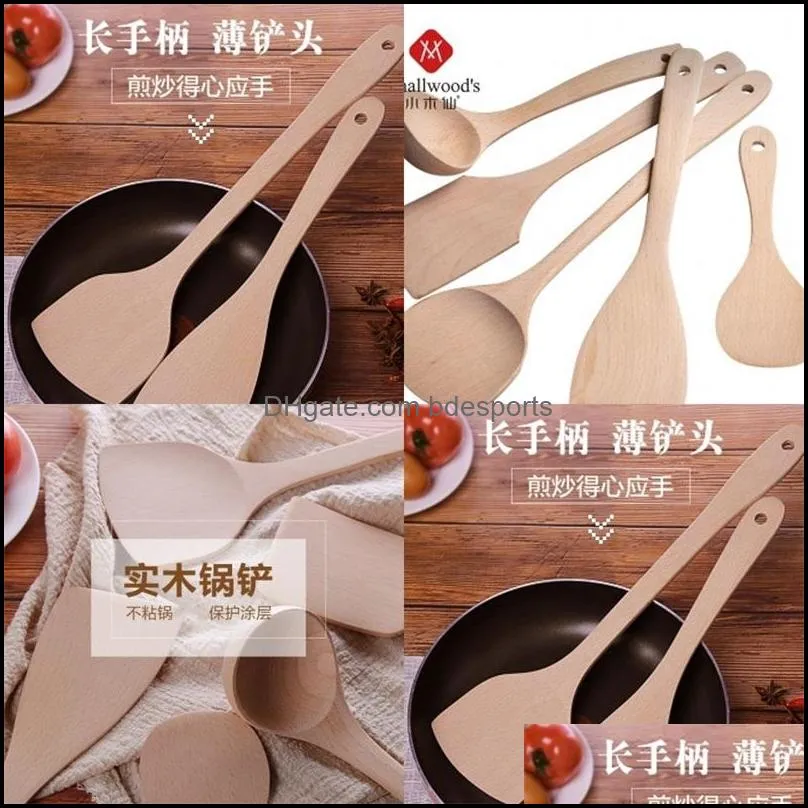 wood spoon spatula eco friend wooden kitchen utensil scoop kitchen cooking fry mixing shovels long handle baking spatula spoons 53 p2