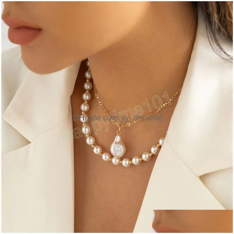 elegant gothic irregular pearl pendant choker necklace for women wed bridal clavicle chain jewelry gifts