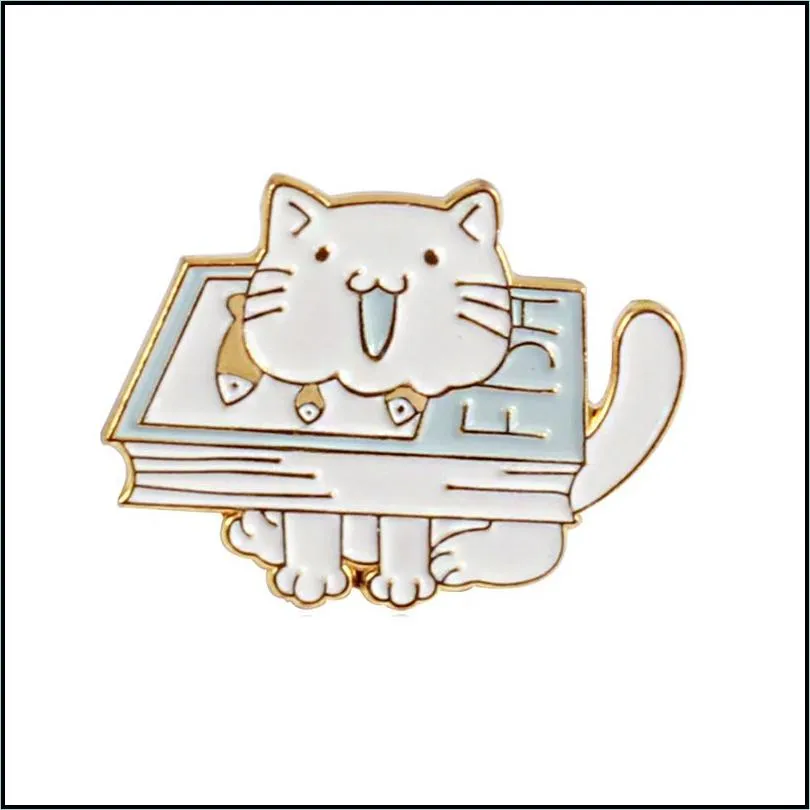 animals enamel brooch pin cartoon cute cat hide in the book how to be cute letter pattern badge designer brooches pins for woman 2 3zn