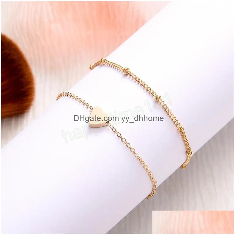 2pc/set gold silver color small love friendship charm bracelets bangles jewelry link chain bracelets for women gift