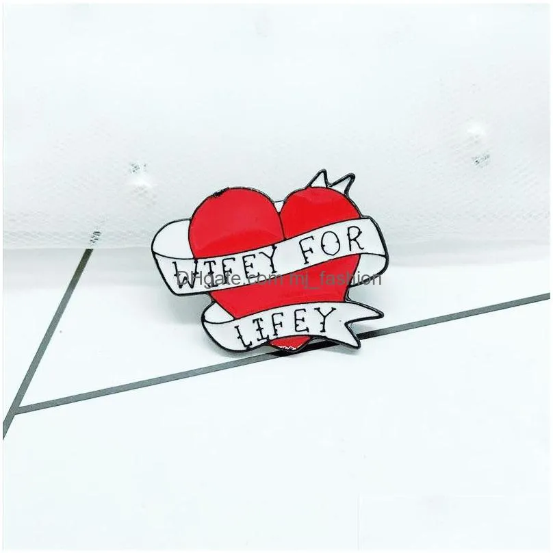 wifey for life brooch for women creative letter red love heart badges ribbon design denim shirts clothes shoes hats bags collar pins