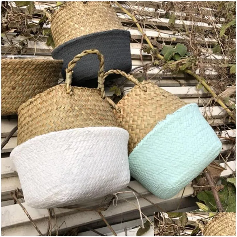 handmade bamboo storage baskets durable basket foldable strawwork wicker rattan seagrass belly garden flower pot 20yx2