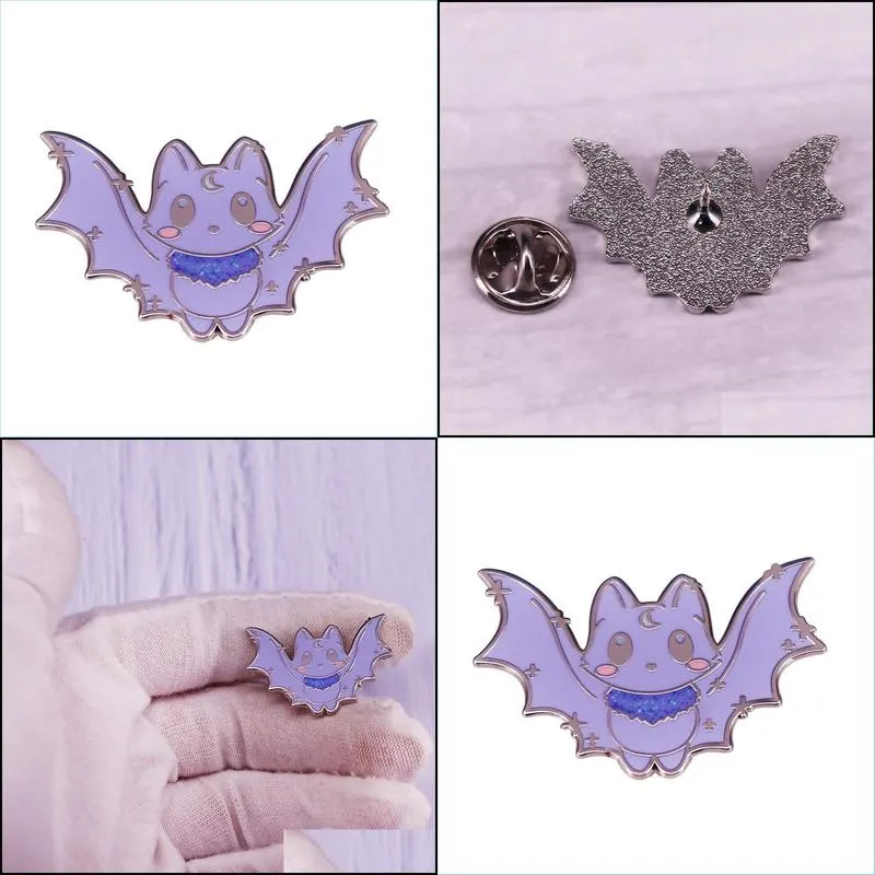 twinkle baby bat enamel pin moon cat brooch cute spooky halloween gothic fashion jewelry gift 6162 q2