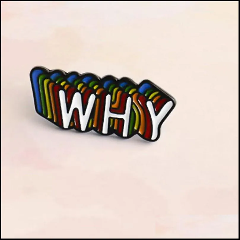 fashion english word whymulticolor letter brooch enamel pin perspective overlapping letter lapel buckle for kids badge jewelry 1457