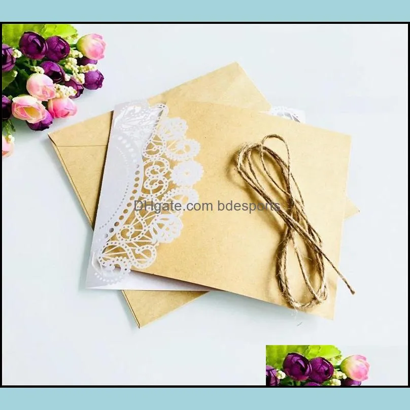 wedding decorate invitation card business greeting cards laser hollowing out kraft paper marry supplies matching rope creative 1 5hdc1