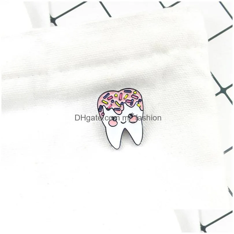 cute shy teeth shaped brooch pins eco enamel cartoon funny alloy plated brooches for girls gift jewelry dentist accessories badges bag clothes denim shirt