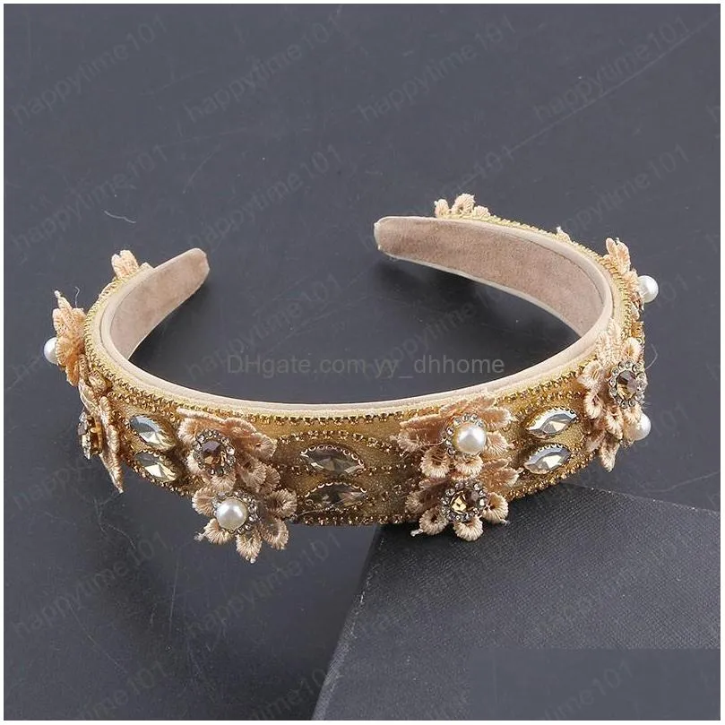 lace flower inlaid rhinestone personality headband ladies party travel hair accessories