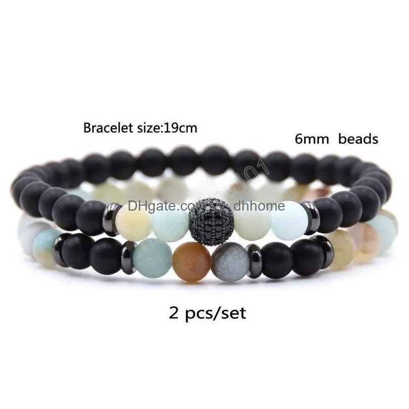 handmade loves gift 6mm natural stone beads strands bracelets gun metal cz charm bracelets