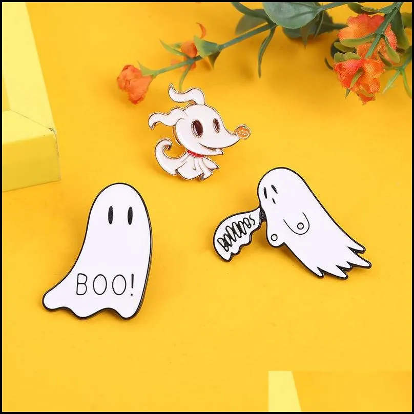 cute boo ghost enamel pin brooch cartoon women men denim jackets lapel pins backpack badges kids fashion halloween jewelry gifts 6195