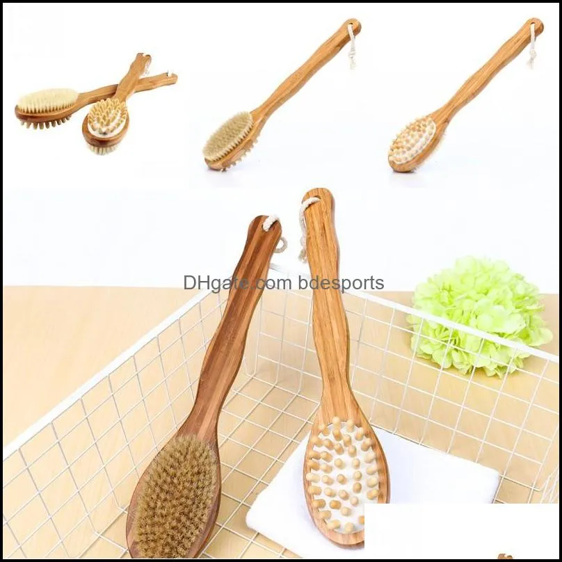 2 in 1 double sided natural bristles brush scrubber long handle wooden spa shower brush bath body massage brushes back easy clea 24 g2