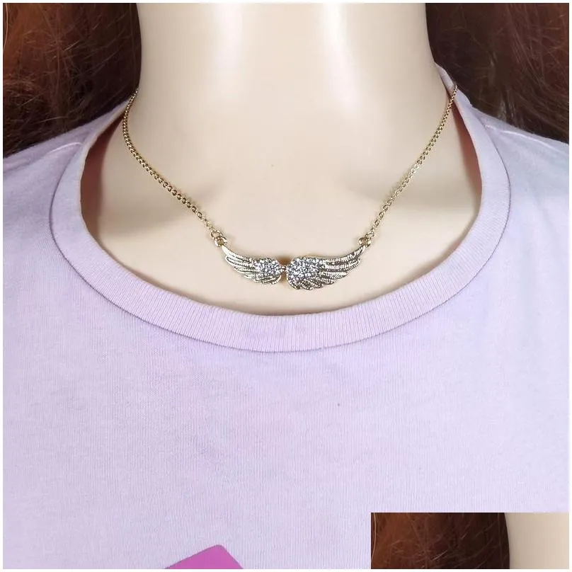 wings of angels pendants necklace with gift card gold silver colors rhinestone wing necklaces fashion jewelry