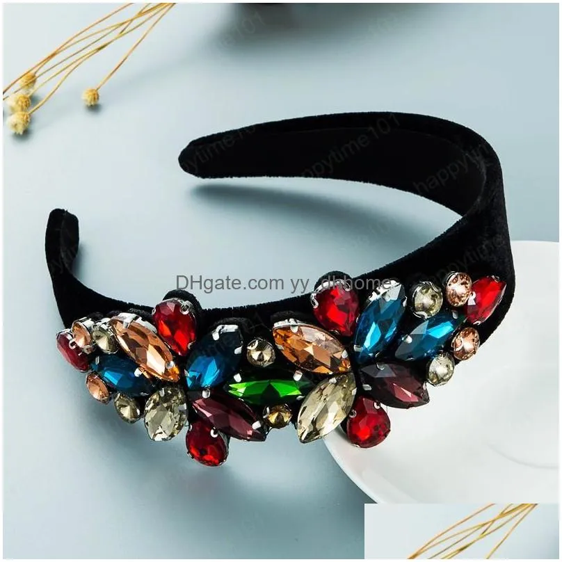 gorgeous multi color crystal headband luxury geometric gem diamond beaded widebrimmed hairband girls jewelry