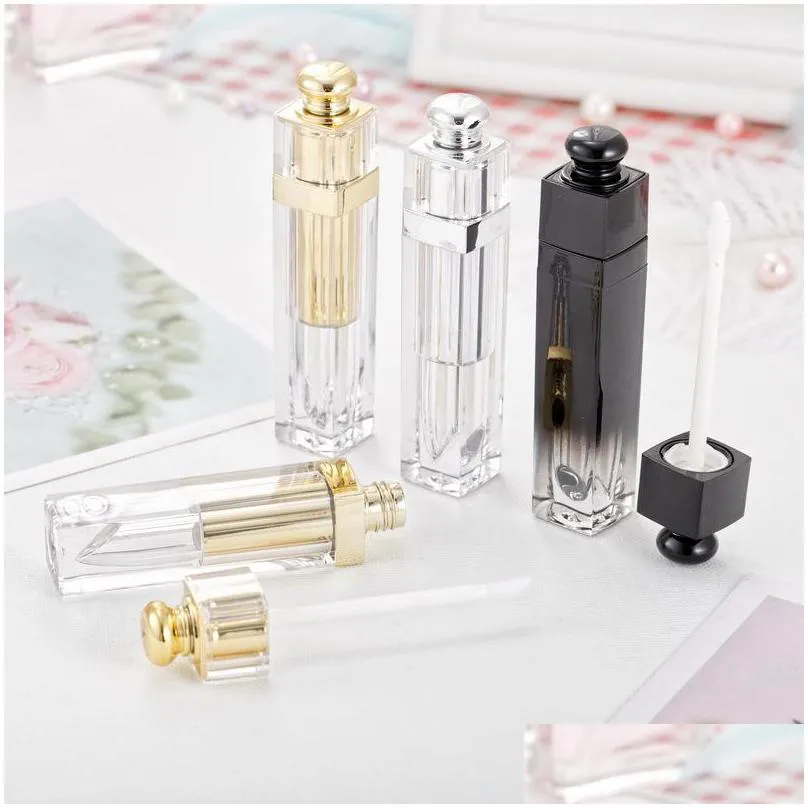 5ml clear empty lip gloss tubes gradients color plastic packaging bottle lipgloss containers screw cap gold silver cosmetic tool 2 2xma
