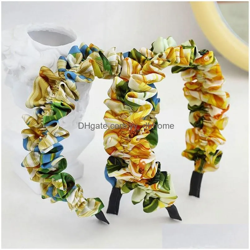 women girls cotton satin flower pattern hair hoop scrunchies hairband woman widebrimmedheadband adult hair accessories