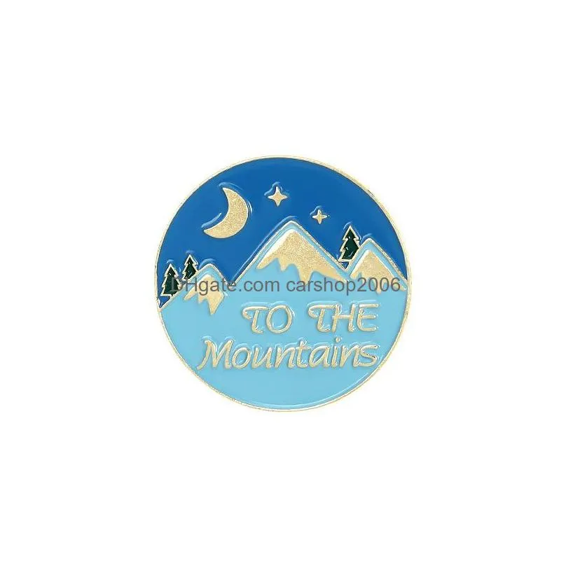 sun moon mountains and rivers outdoor adventure brooches set 7pcs gold plated enamel paint badges for girls alloy lapel pin shirt jewelry gift bag hat