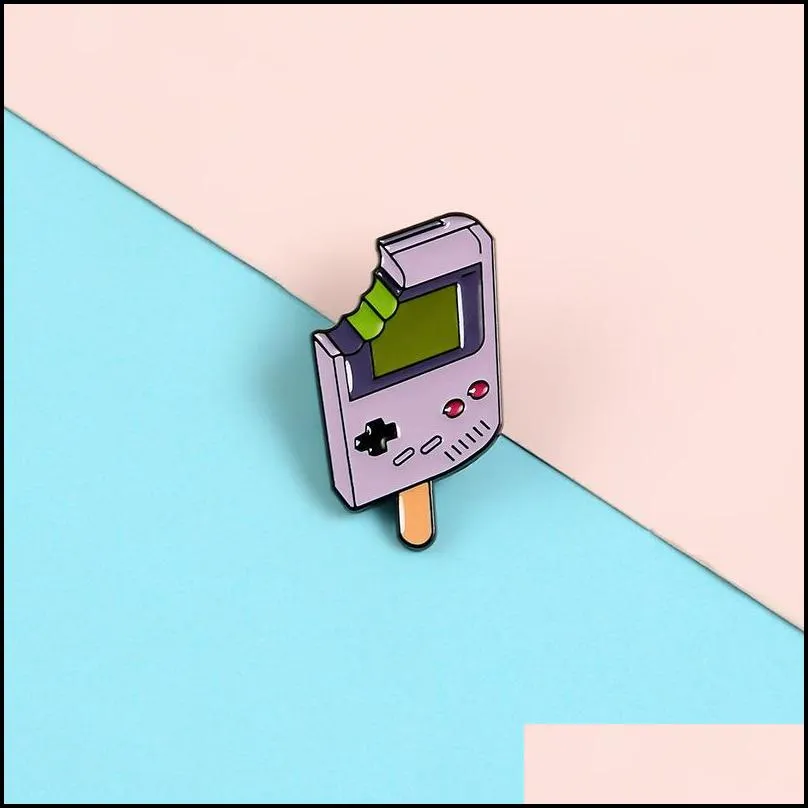 retro game console enamel pin brooches for women bitten ice cream pink badge clothes hat black button cute cartoon lapel pin jewelry gift 1415