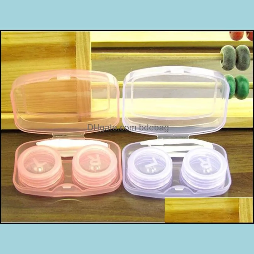 plastic portable beautiful pupil box compact conjoined duplex boxes white purple contact transparent lens case