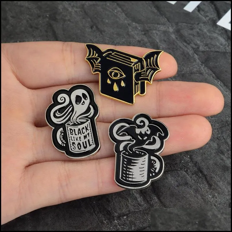 brooches creativity magical book coffee wings ghost devil enamel pins badge denim jacket jewelry gifts brooch for women men 1435 d3