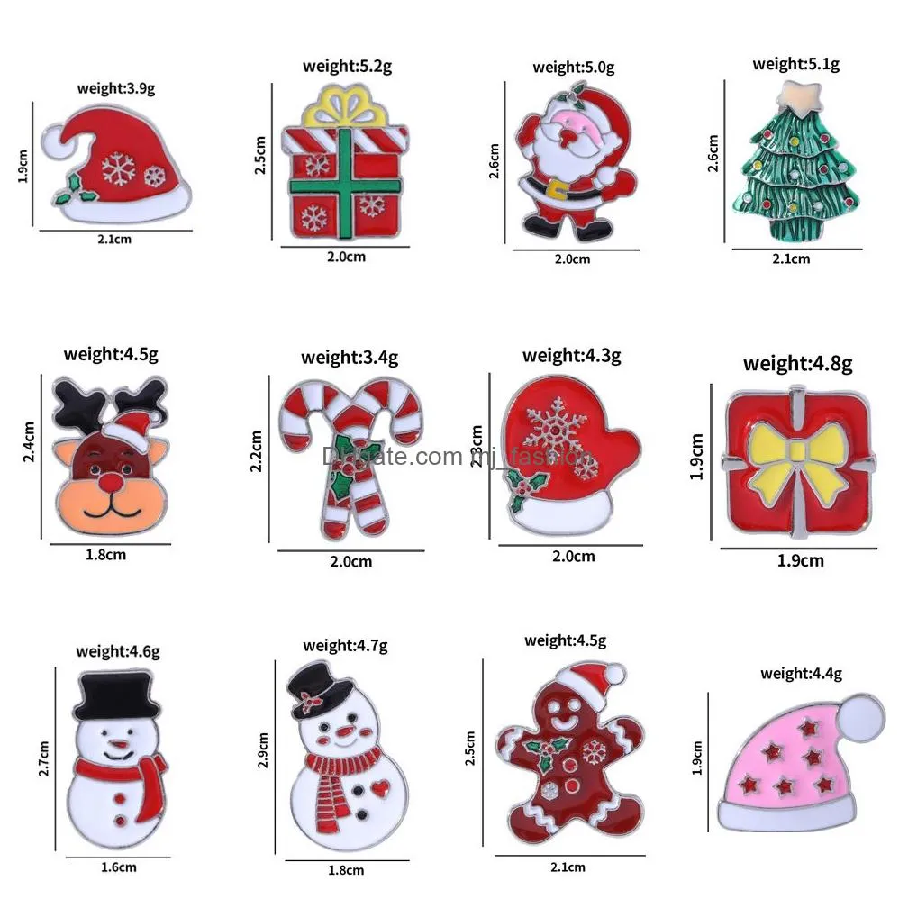 2022 winter cartoon christmas brooch pins 12pcs set tree hat glove alloy enamel silver plated brooches for children small jewelry gift badge shirt