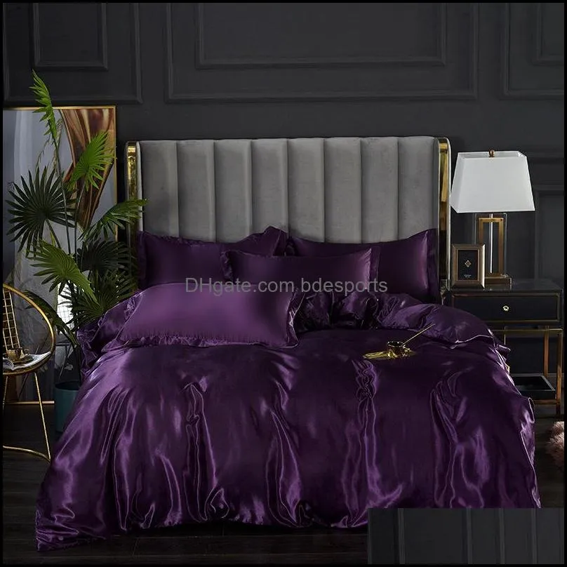 solid color imitation silk bedding sets sheet sheet quilt cover pillow case 4pcs set soft home supplies 714 v2