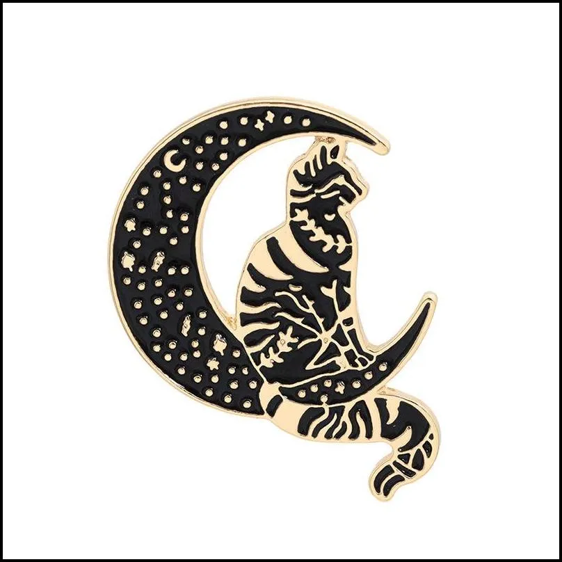 punk pin brooch kitty series versatile  interest enamel lapel badge cat on the moon simplicity insignia lady halloween 1 7zj k2b