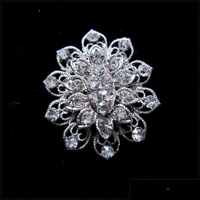 plated silver tone clear rhinestone crystal brooch flower girls corsage fashion wedding bridal bouquet pins brooches 2141 e3