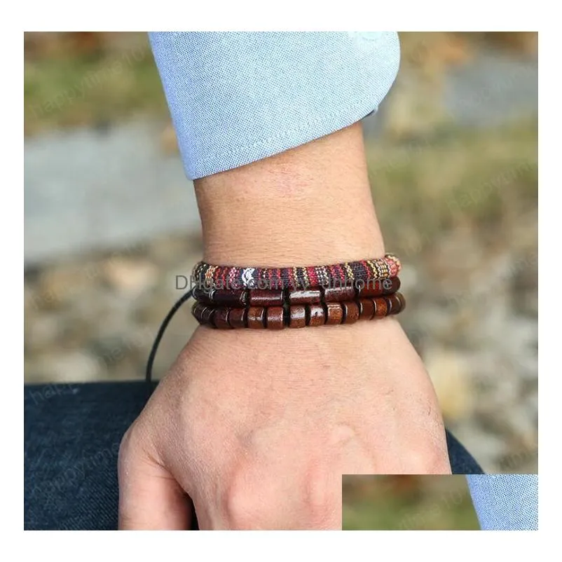 mans cowhide leather bracelet diy hand woven beading multilayer braid knitting combination suit bracelet size can be adjusted