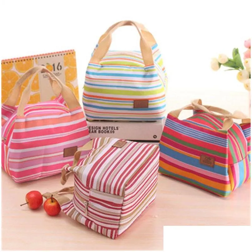 rainbow striped cold preservation thermal bag insulated coolers picnic bags with zipper waterproof large capacity 4 3qhh1