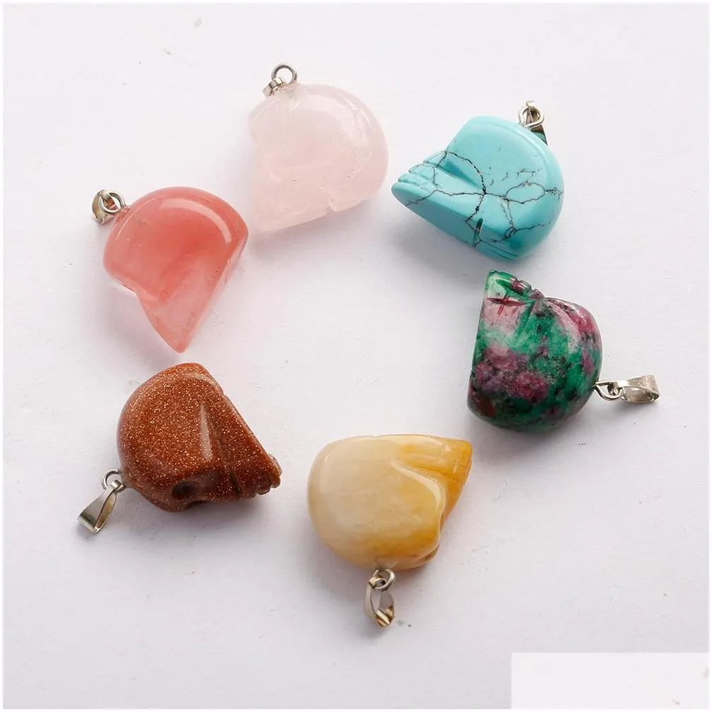 natural crystal figurines animals keychain stone carving skull pendant fashion cool stone pendant key ring key holder men women