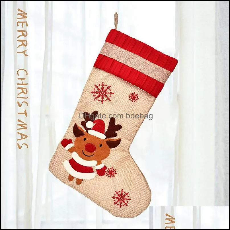 18.8inch big christmas stockings burlap canvas santa snowman reindeer cuff family pack gift bags for xmas holiday decor 1048 b3