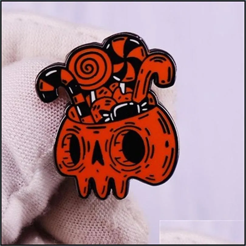 cartoon skull candy lollipop enamel pin brooch halloween spooky badge folk decoration 616 h1